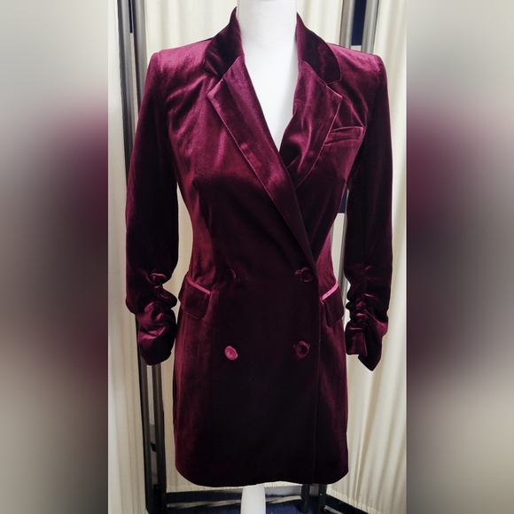 1. State Jackets & Blazers - 1. State Deep Burgundy Red Double-Breasted Velvet Blazer/Dress | Size 2